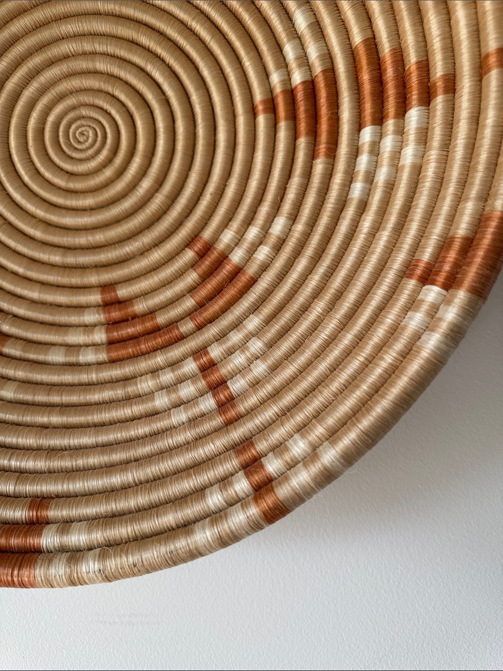 Fair Trade Handwoven Decorative Woven Wall Basket - Tan & Rust - Picture 4 of 10